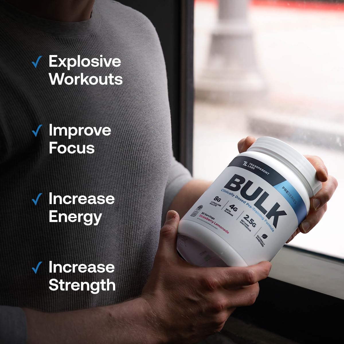 Polvo de Transparent Labs Bulk Pre-Entrenamiento con textura suave y disolución