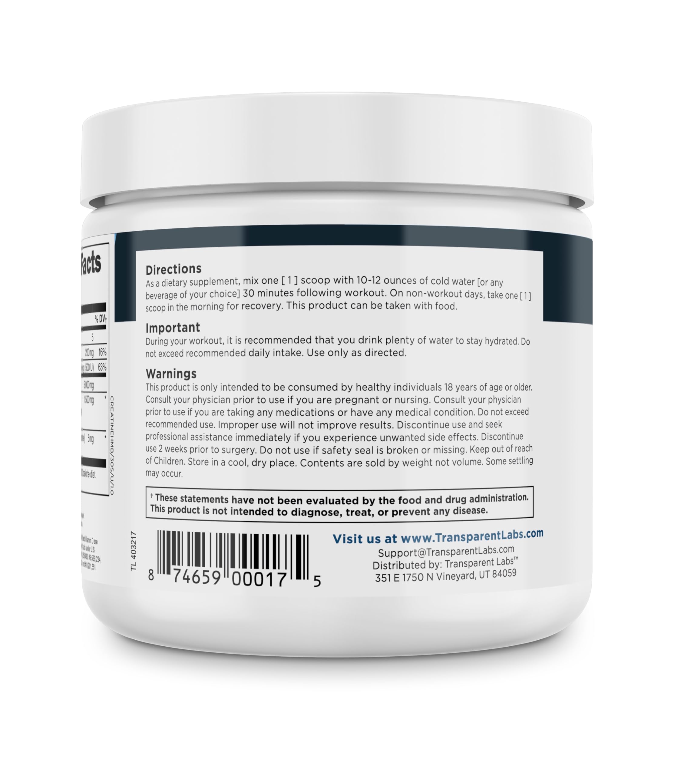 Transparencia de ingredientes en Transparent Labs Creatine HMB para una ingesta confiable.