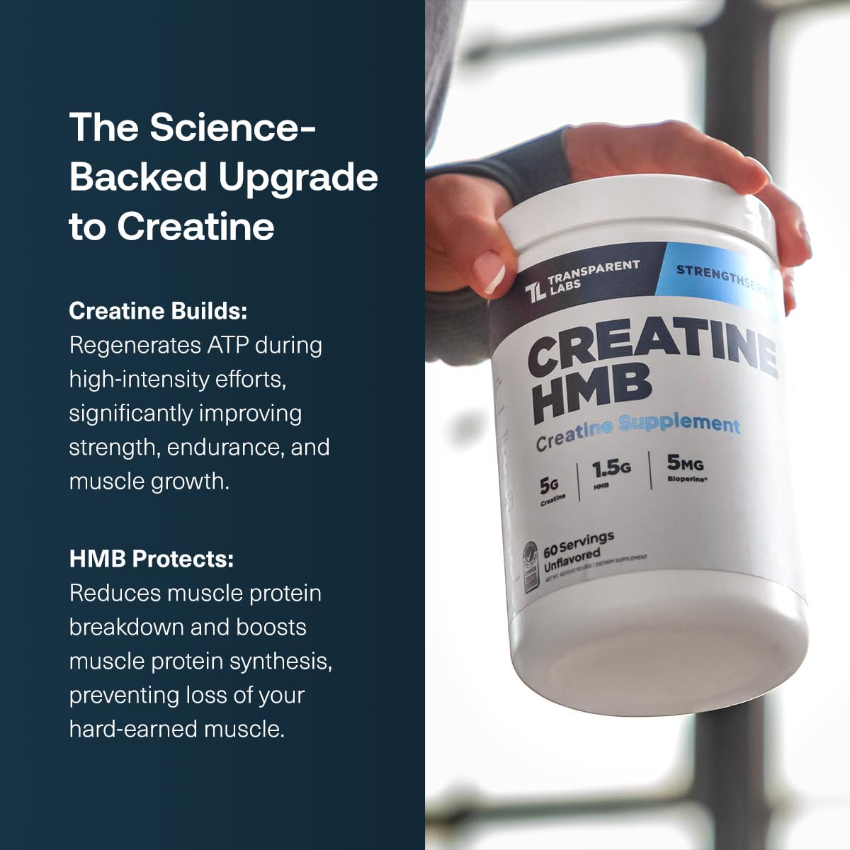 Cucharada medidora de Transparent Labs Creatine HMB para dosis consistentes durante el entrenamiento.