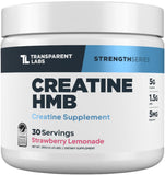 Transparent Labs Creatine HMB, vista frontal de la lata, potencia y claridad muscular.