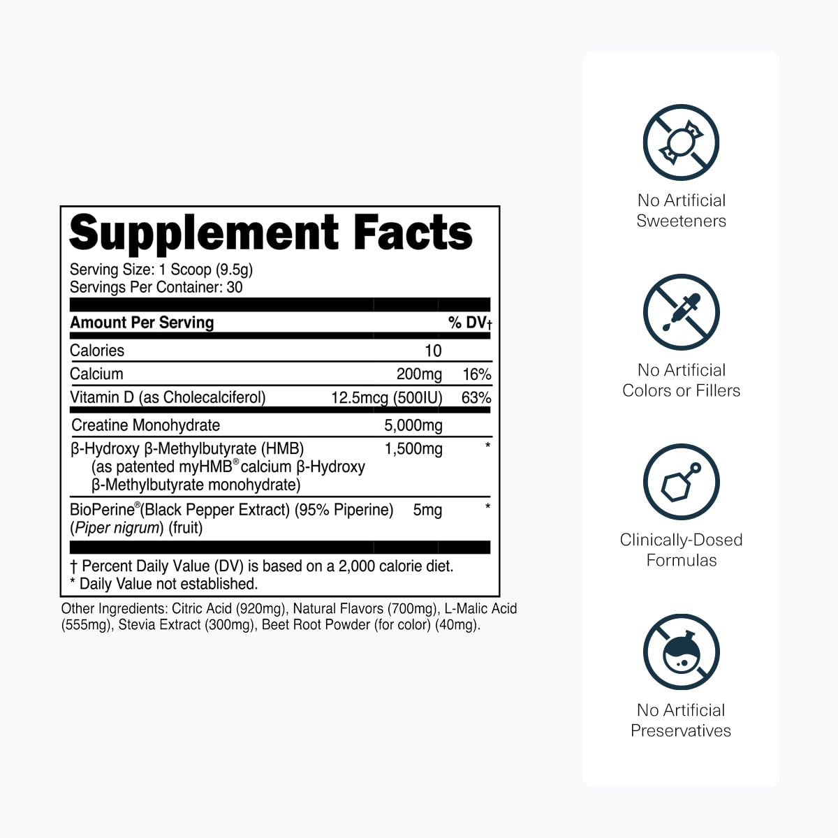 Transparent Labs Creatine HMB, mezcla en agua, mejora la energía durante sesiones.