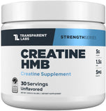 Polvo sin sabor de Transparent Labs Creatine HMB, fácil de mezclar en agua para entrenamientos.