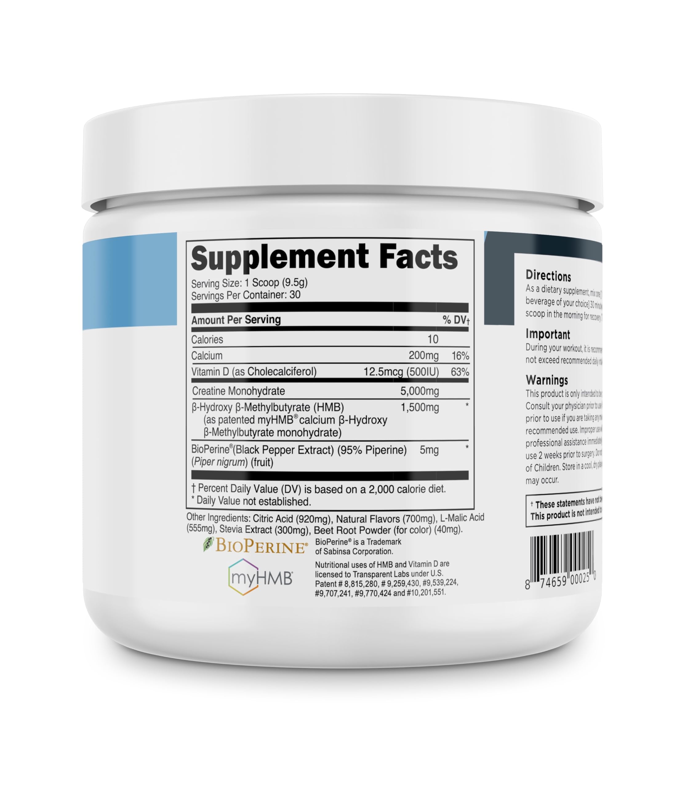 Transparent Labs Creatine HMB, uso diario, soporte a fuerza y rendimiento.