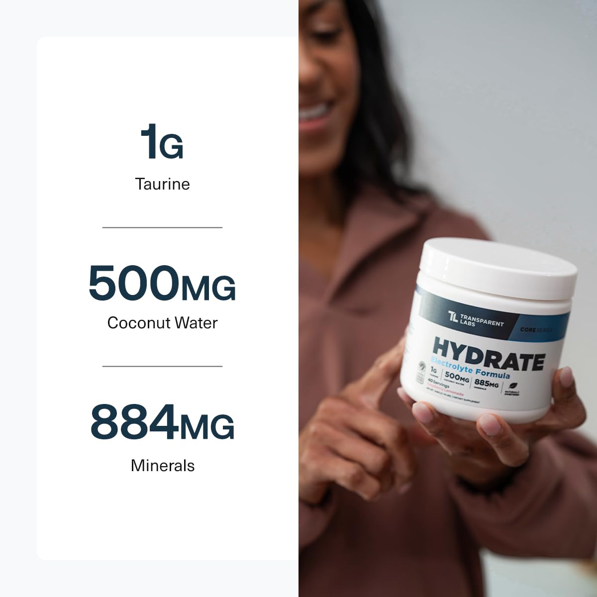 Agua de coco orgánica en Transparent Labs Hydrate para electrolitos naturales