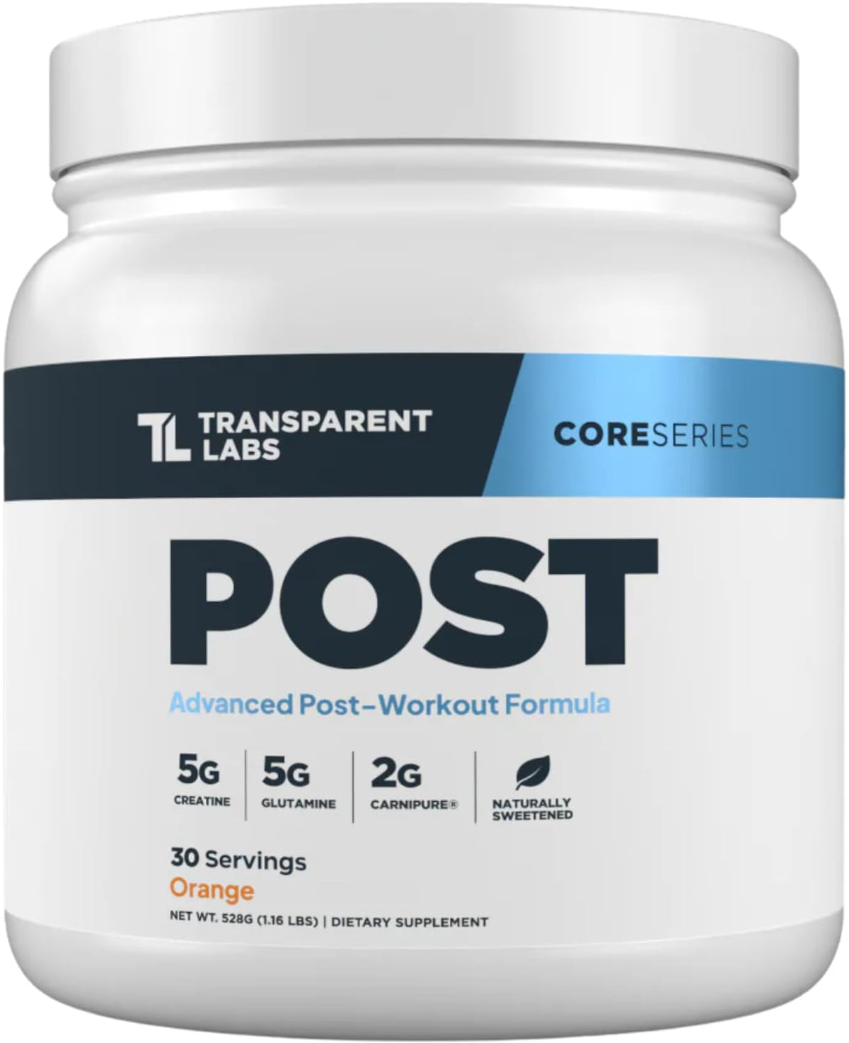 Transparent Labs Post, empaque destacado para recuperación muscular tras entrenamientos intensos.