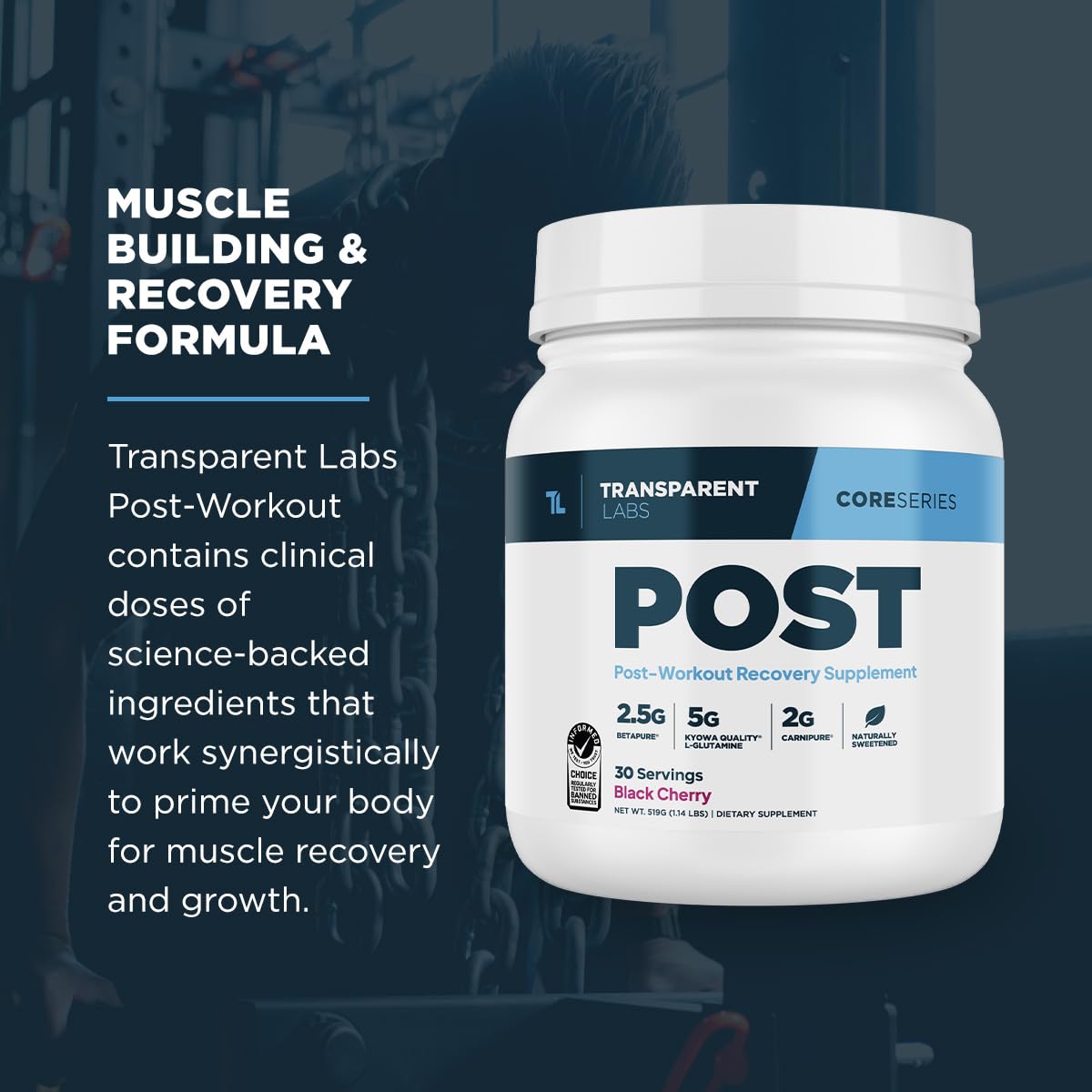 Mezcla en vaso con Transparent Labs Post lista para beber tras el entrenamiento.