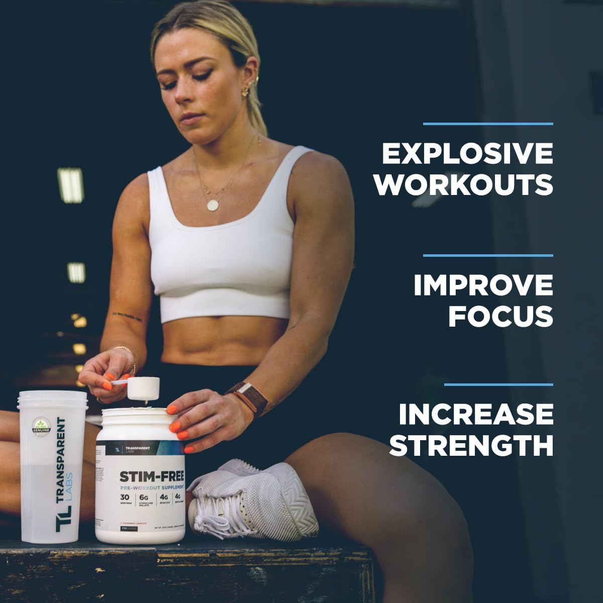 Transparent Labs Preentrenamiento sin estimulantes, etiqueta de ingredientes visibles