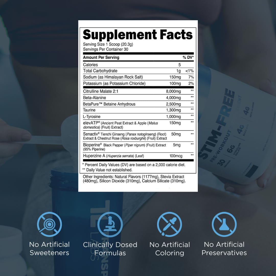 Transparent Labs Preentrenamiento sin estimulantes, polvo fino listo para mezclar