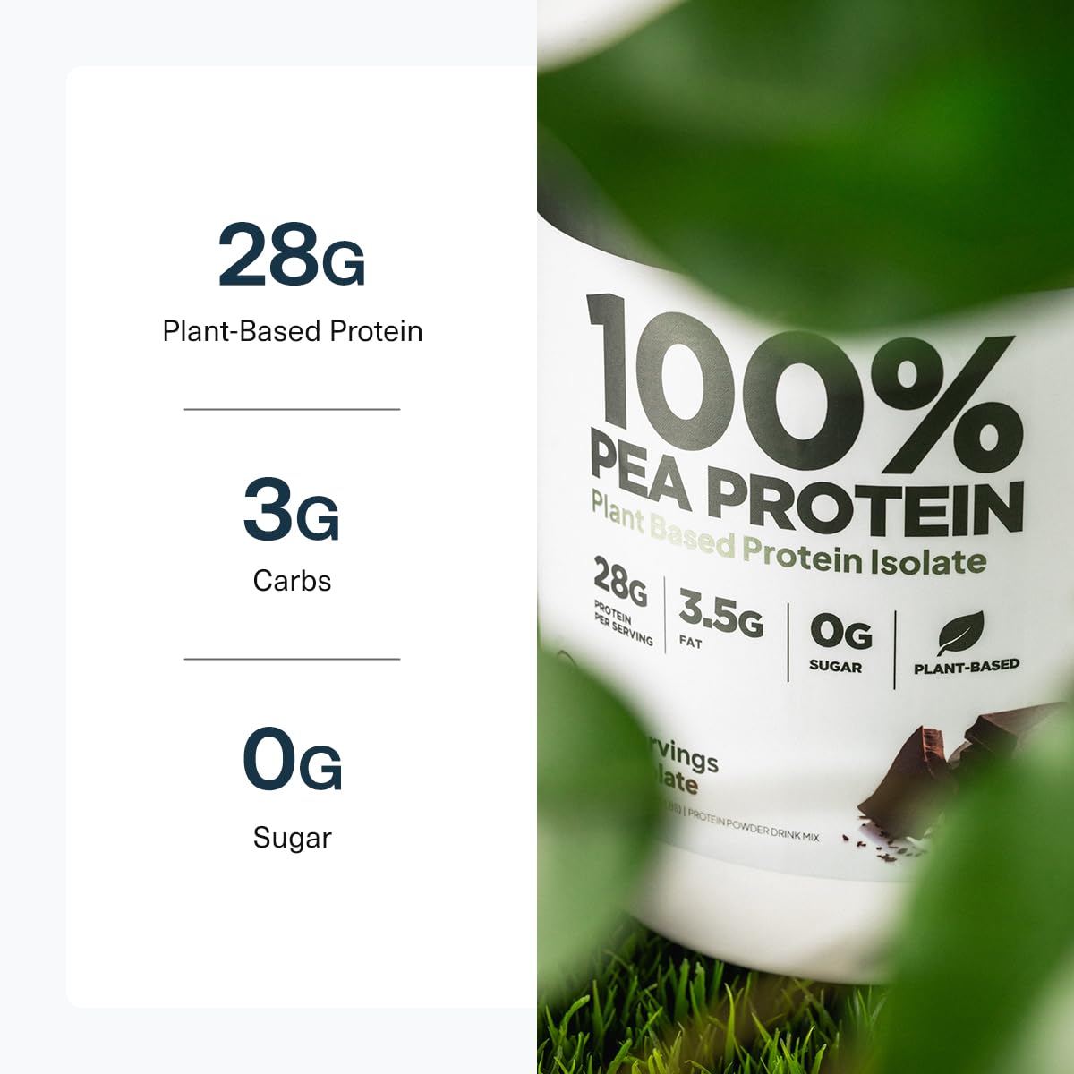 Transparent Labs proteina de guisante, aminoácidos esenciales y BCAA visibles, chocolate.