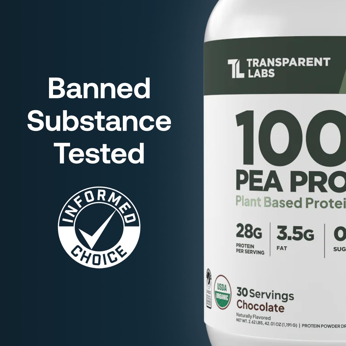 Proteina de guisante de Transparent Labs, polvo cremoso chocolate para batidos nutritivos.