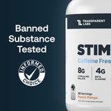 Transparent Labs Stim-Free Pre-entrenamiento: etiqueta transparente con ingredientes y dosis