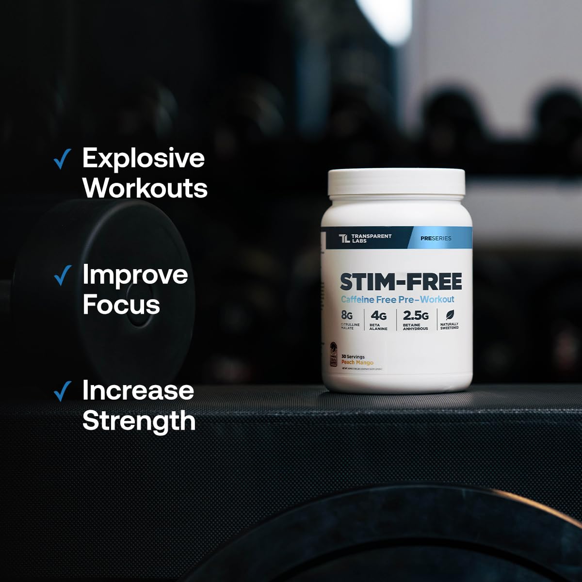 Transparent Labs Stim-Free Pre-entrenamiento: mezcla suave sin grumos