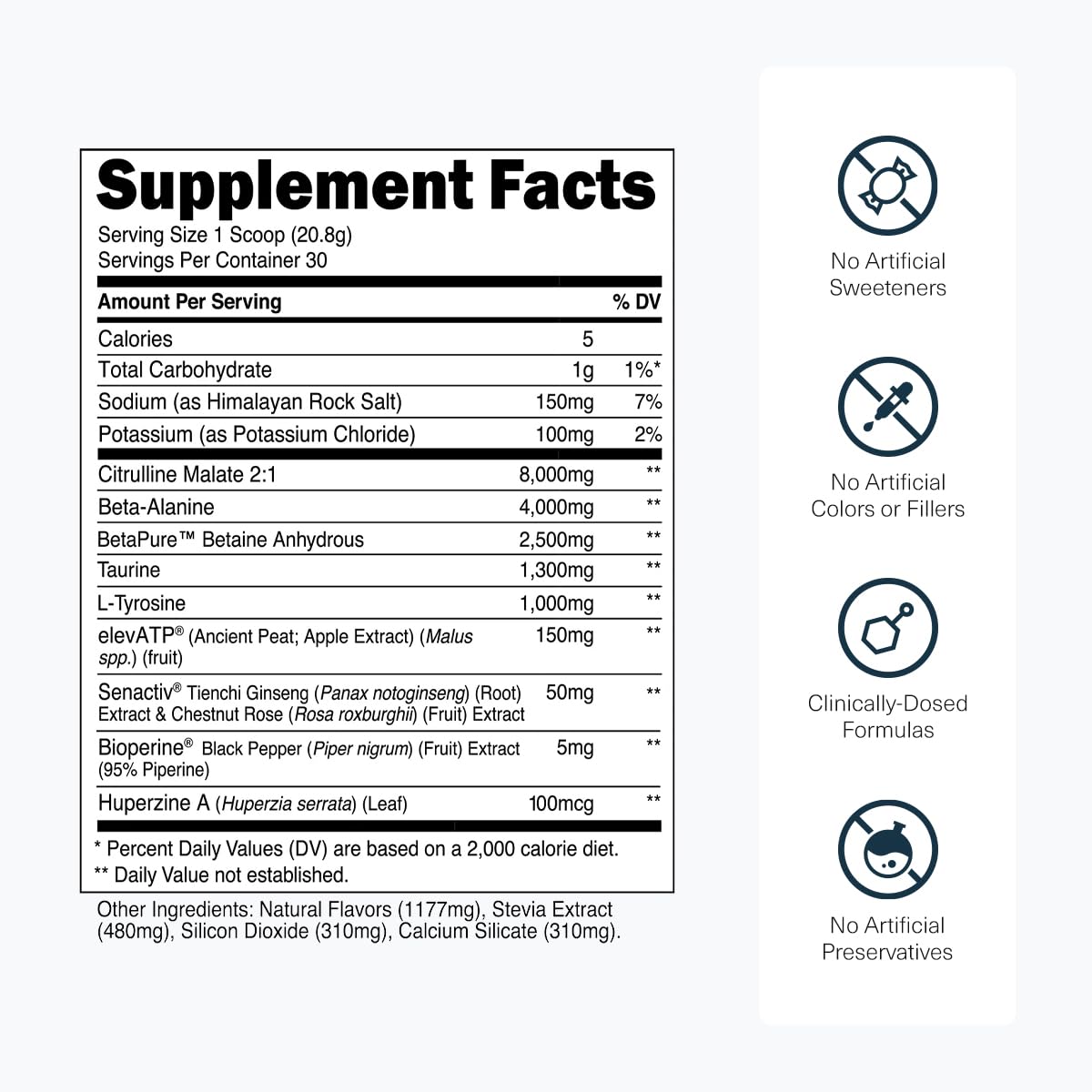 Transparent Labs Stim-Free Pre-entrenamiento: porción lista para mezclar en agua