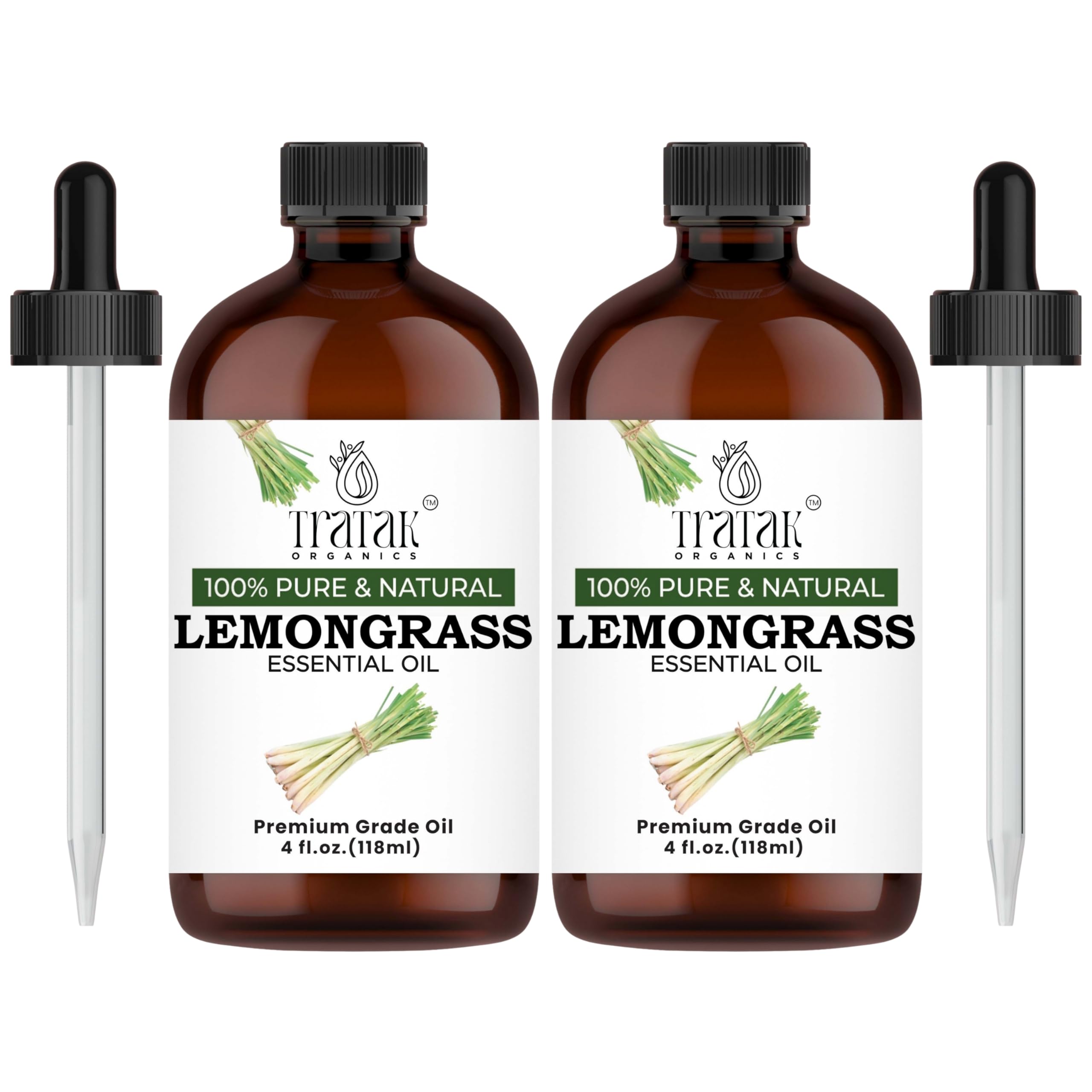 TRATAK ORGANICS Aceite Esencial Hierba Limón, botella con gotero para uso aromático diario.