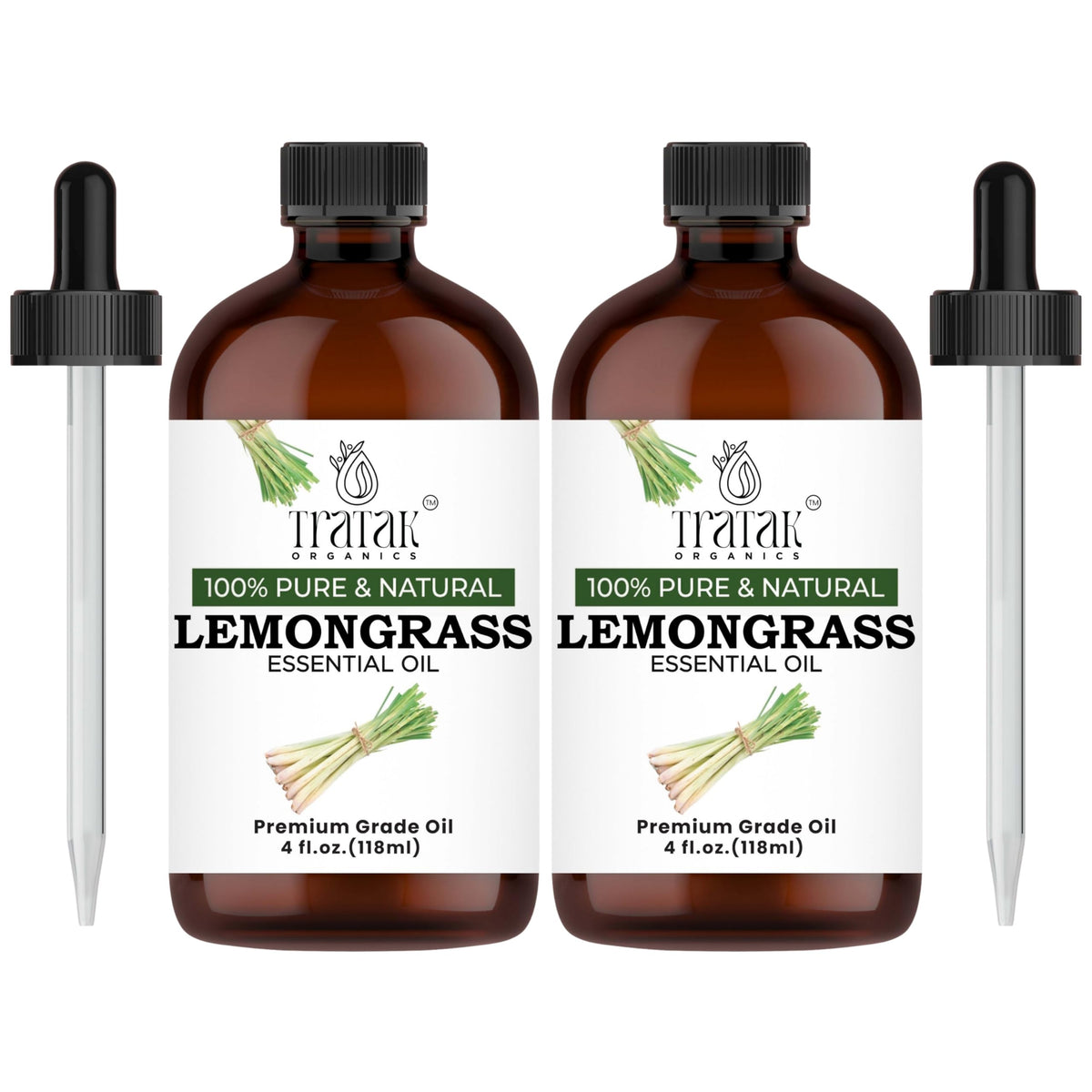 TRATAK ORGANICS Aceite Esencial Hierba Limón, botella con gotero para uso aromático diario.