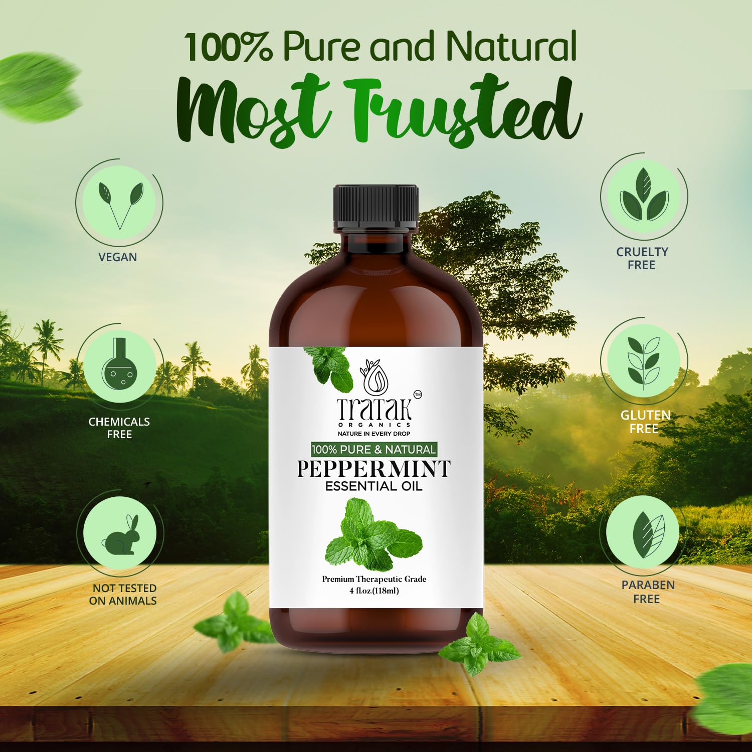 TRATAK ORGANICS Menta Piperita para cabello y cuero cabelludo, aroma refrescante.