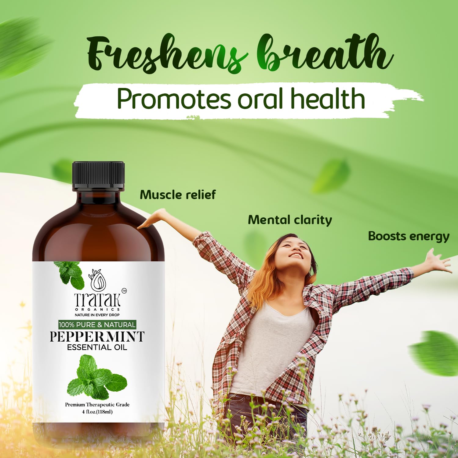 TRATAK ORGANICS Menta Piperita en difusor para aromaterapia en casa.