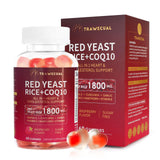 Trawecual arroz de levadura roja con CoQ10, frasco que sugiere apoyo a la energía diaria