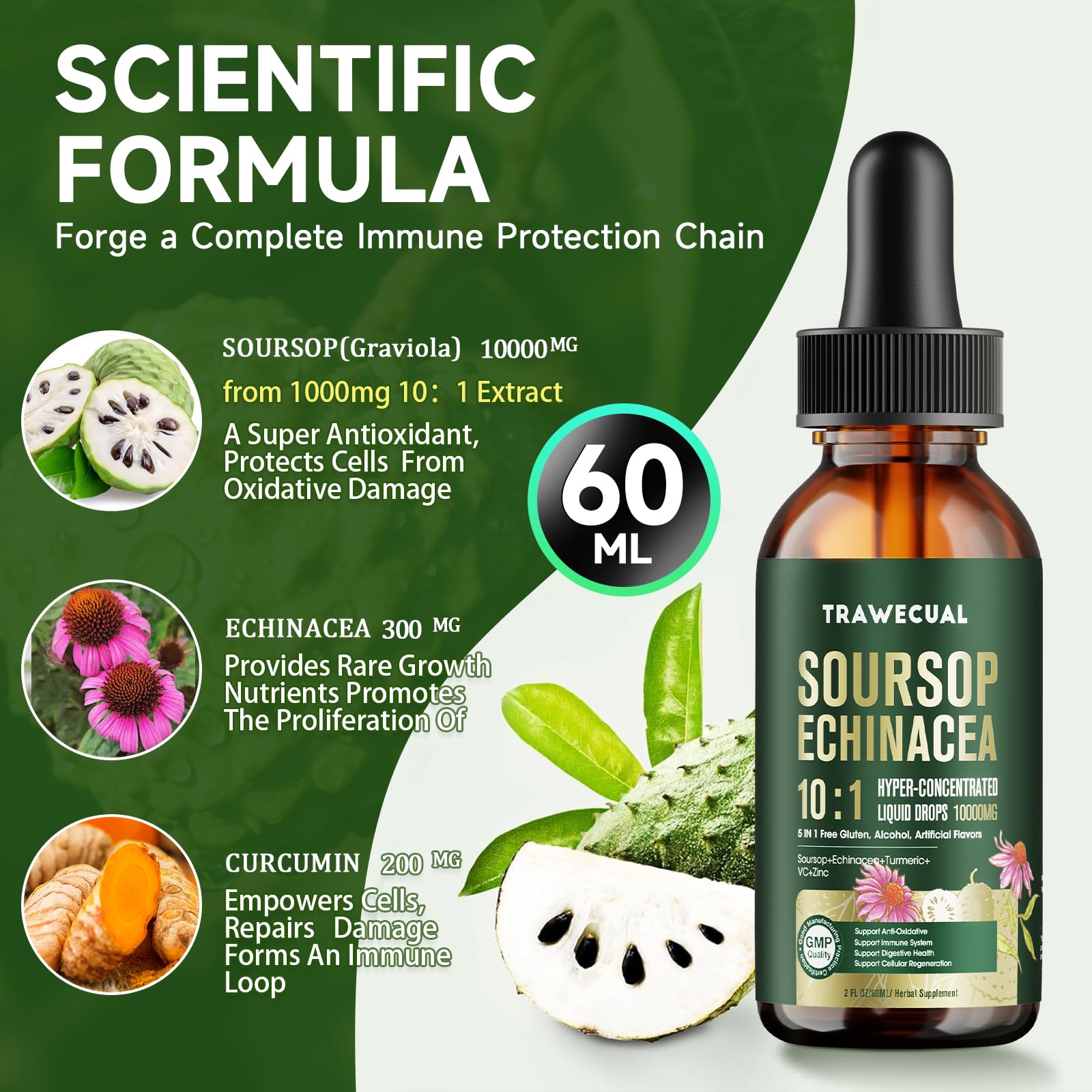 Trawecual etiqueta del producto con ingredientes clave y beneficios