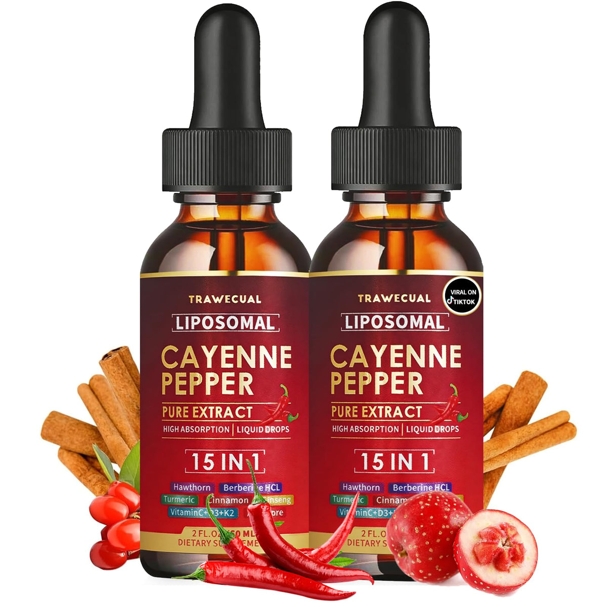 Trawecual gotas liposomales cayena, botella de 120 ml para dosificación diaria.