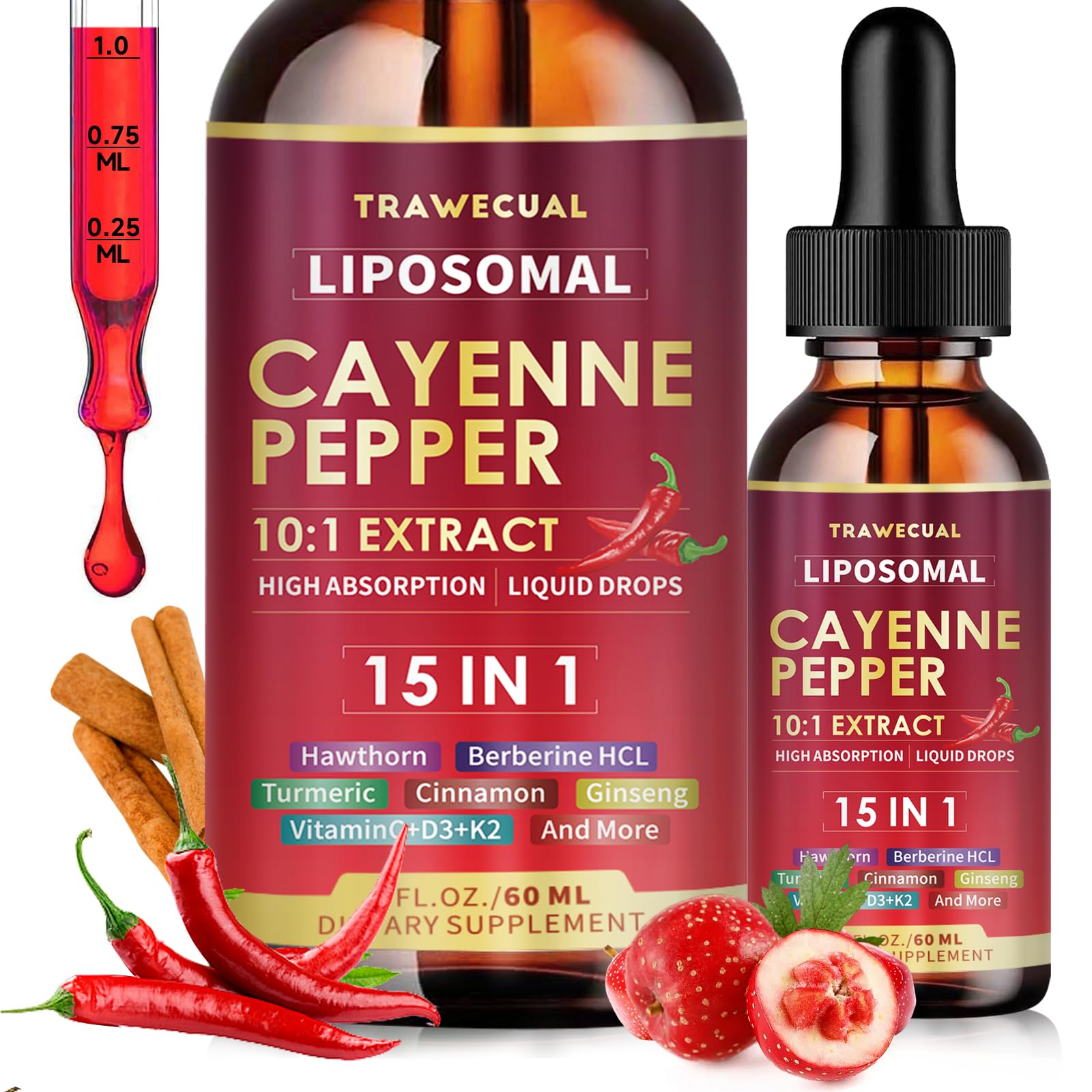 Trawecual en frasco: gota liposomal de cayena para energía y absorción