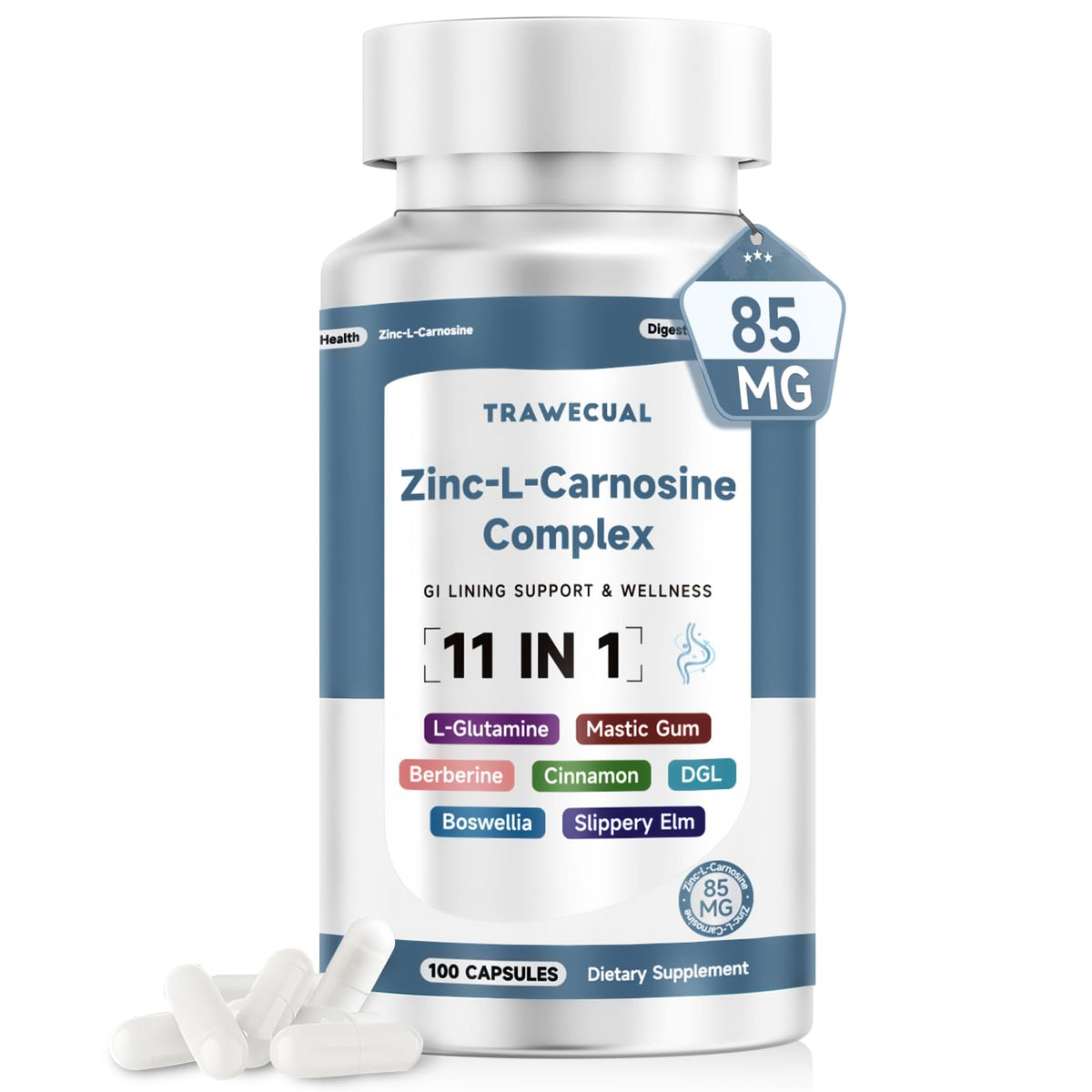 Trawecual Zinc L Carnosine Complex: cápsulas vegetales para apoyo digestivo diario