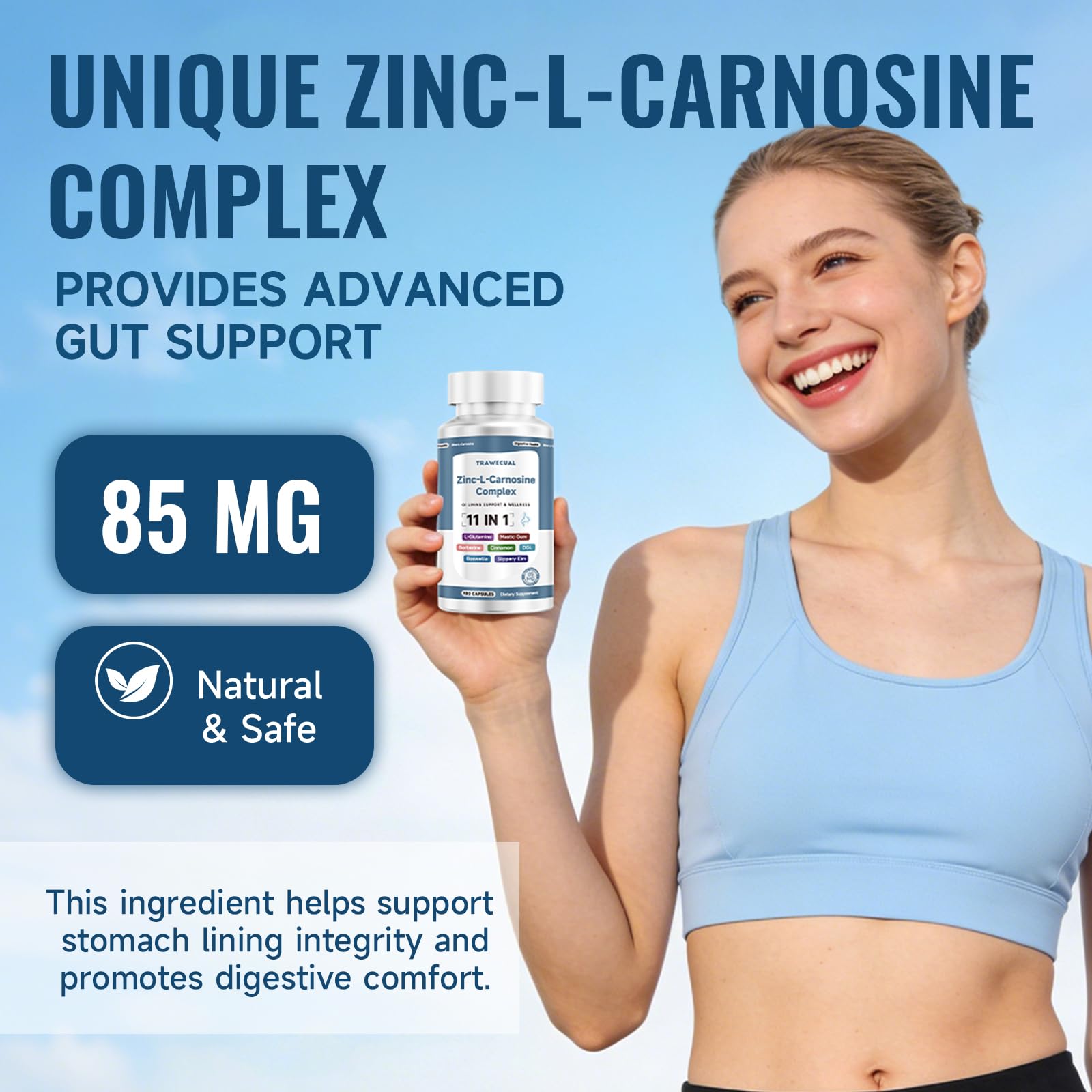 Trawecual Zinc L Carnosine Complex: envase de 100 cápsulas para consumo sostenido