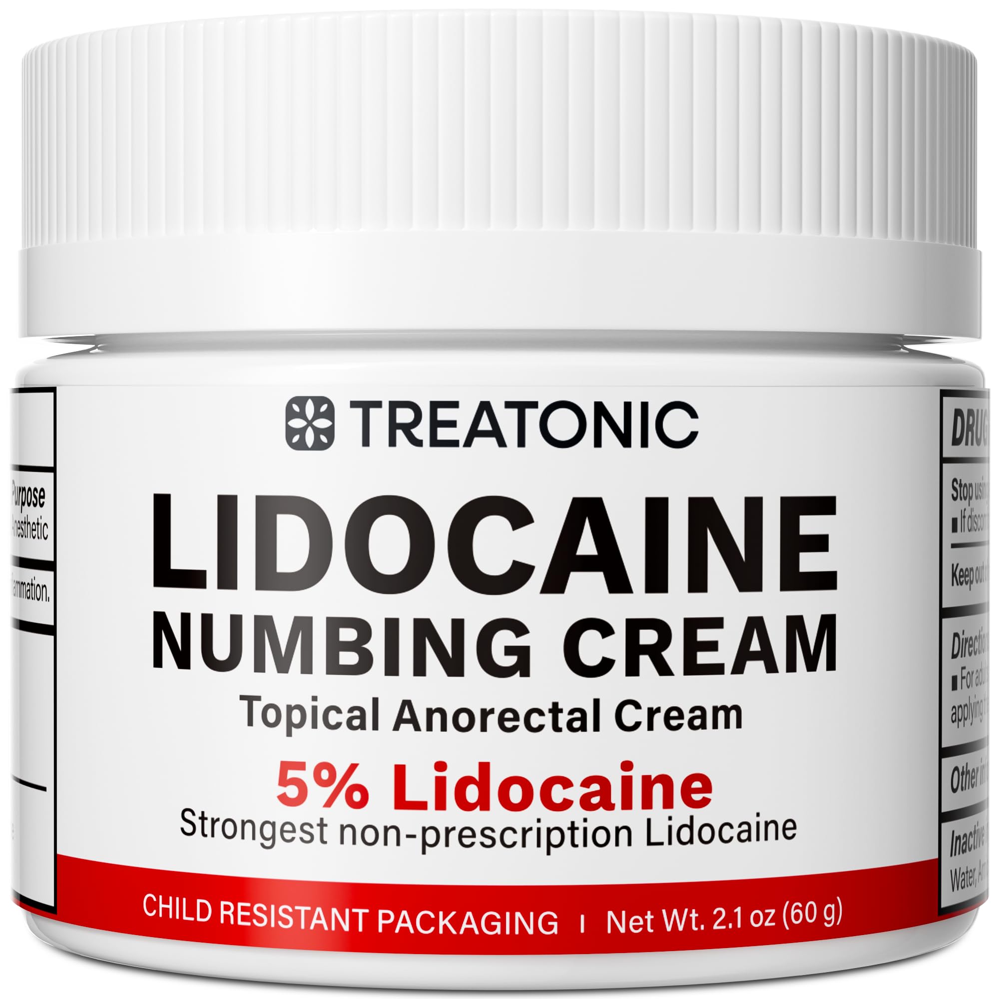 Tratonic crema lidocaína cinco por ciento, envase seguro con tapa infantil.