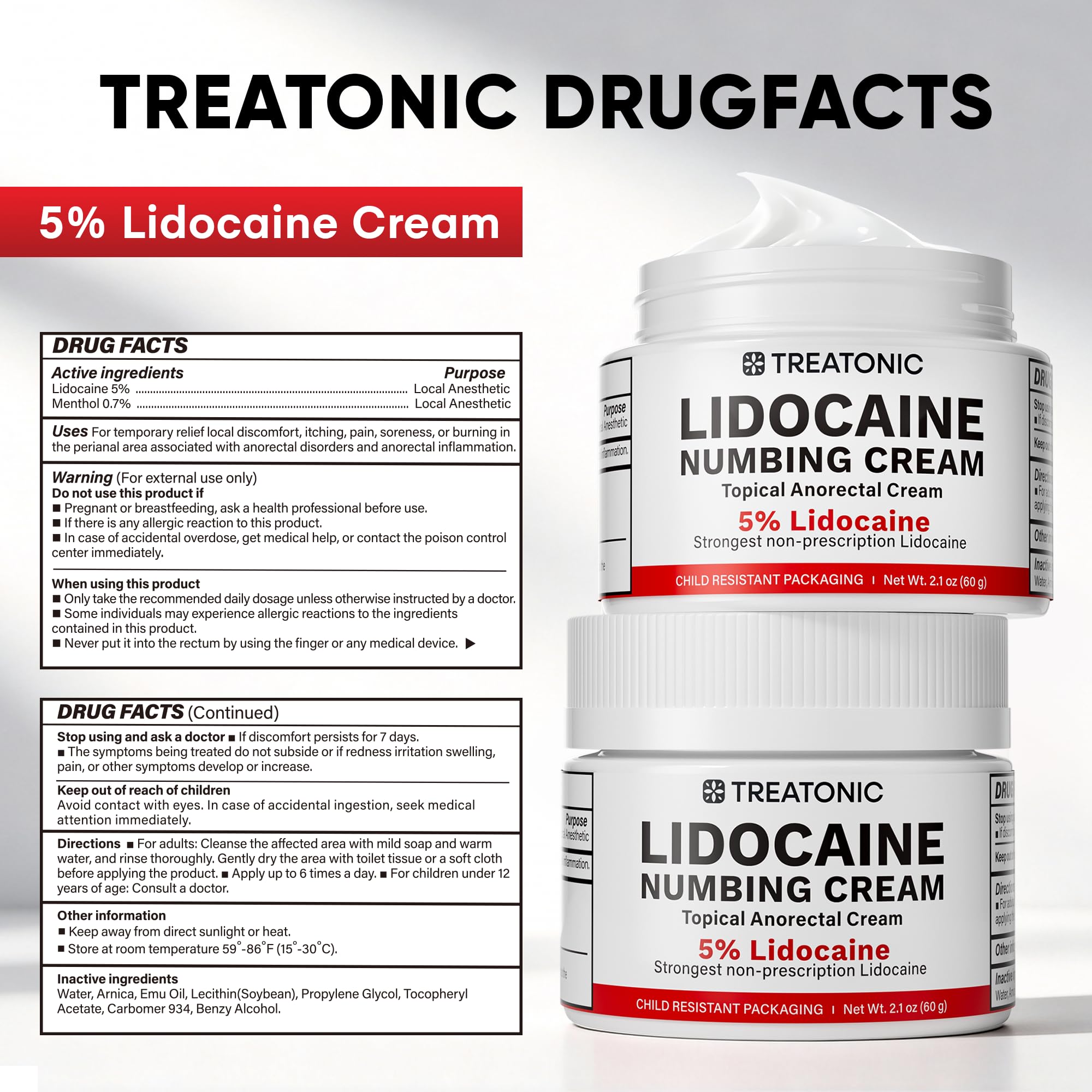 Tratonic crema lidocaína para áreas sensibles, uso externo recomendado.