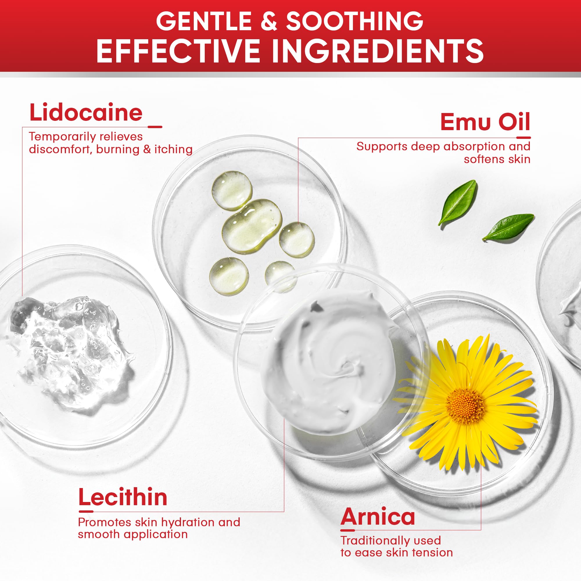 Tratonic crema lidocaína enriquecida con vitamina E y emú para piel cuidada.