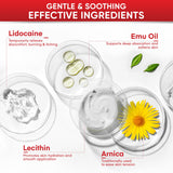 Tratonic crema lidocaína enriquecida con vitamina E y emú para piel cuidada.