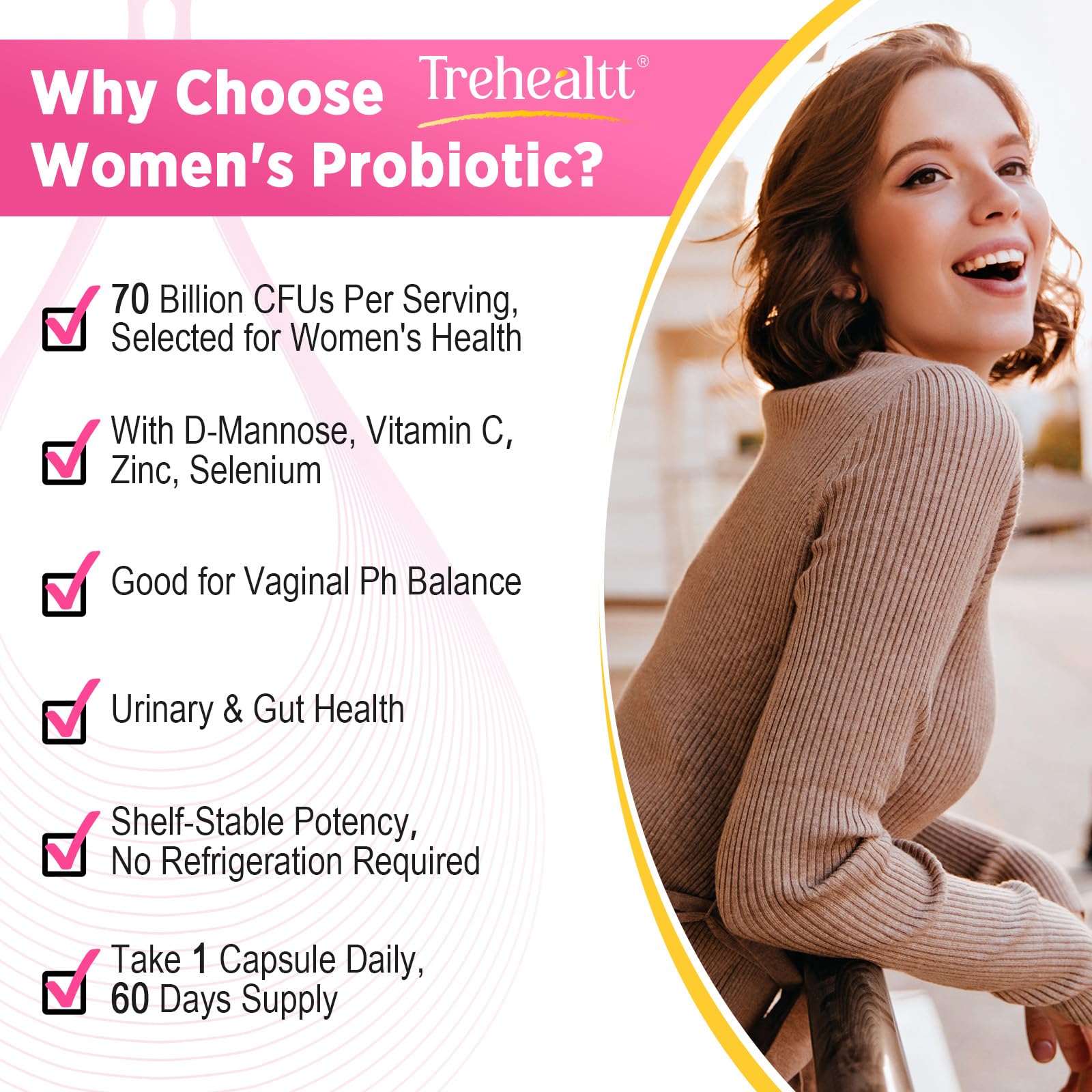 Trehealtt fórmula libre de OGM, soja y gluten para mujeres.