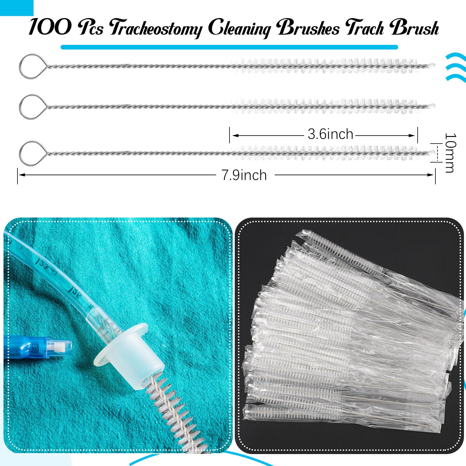 TrelaCo cepillo traqueostomía con mango ergonómico para manejo cómodo.