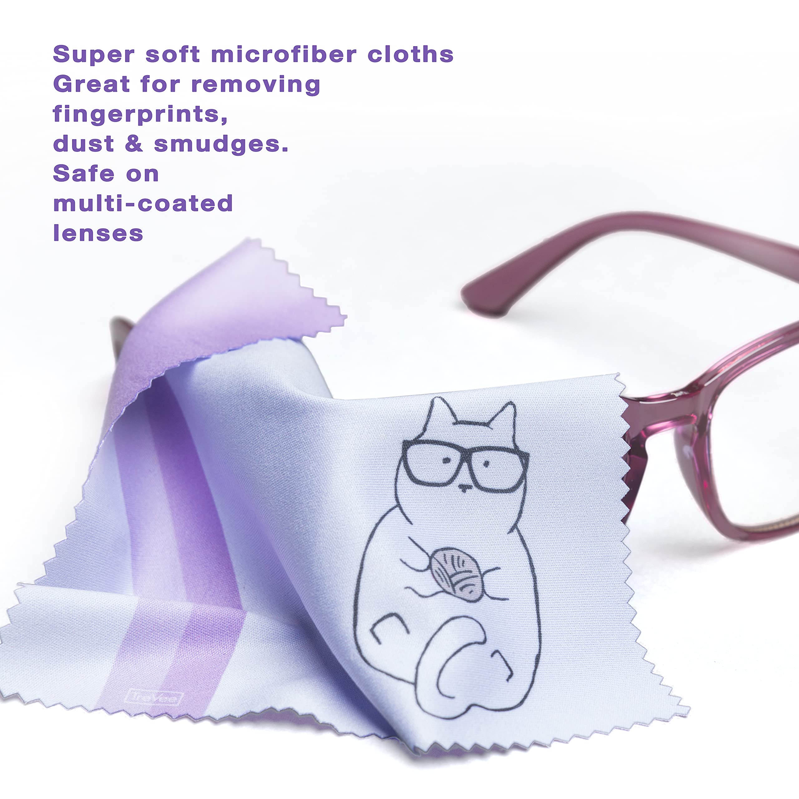 Paño TreVee gatito rosa para eliminar huellas en lentes