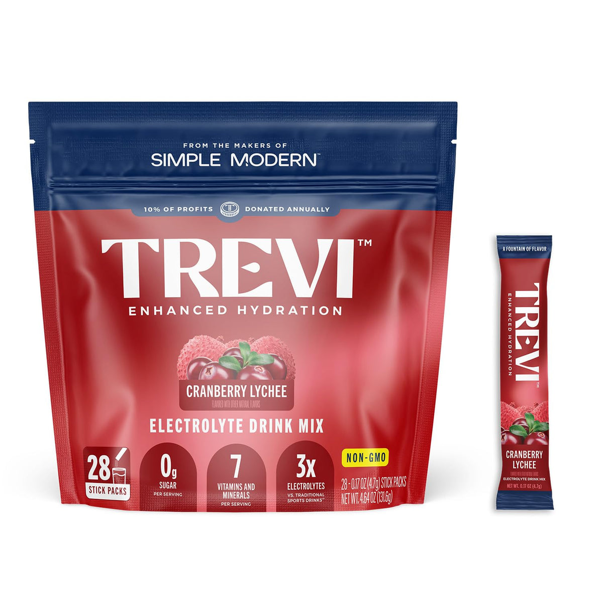TREVI electrolitos sin azúcar con sabor arándano y lichi, en sobres listos para usar