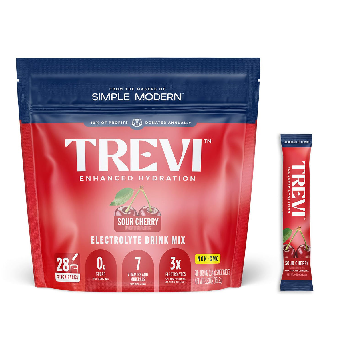 Trevi electrolitos sin azúcar, empaque práctico para hidratación diaria.