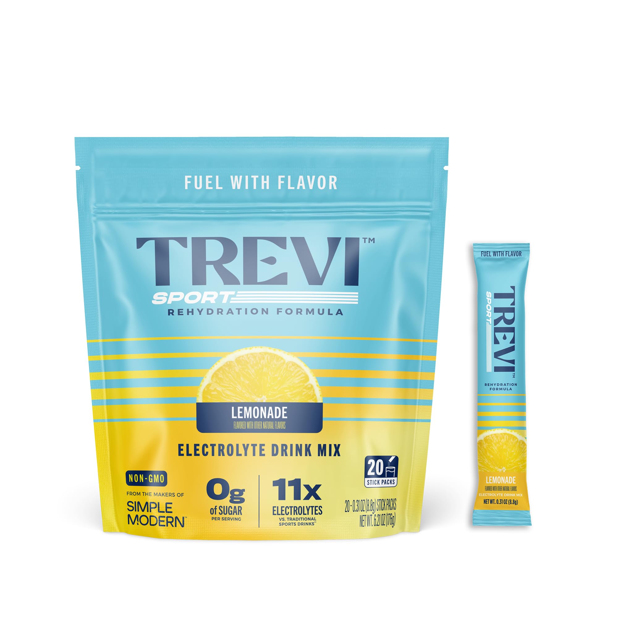 TREVI electrolitos en sobre polvo limón para hidratación rápida.