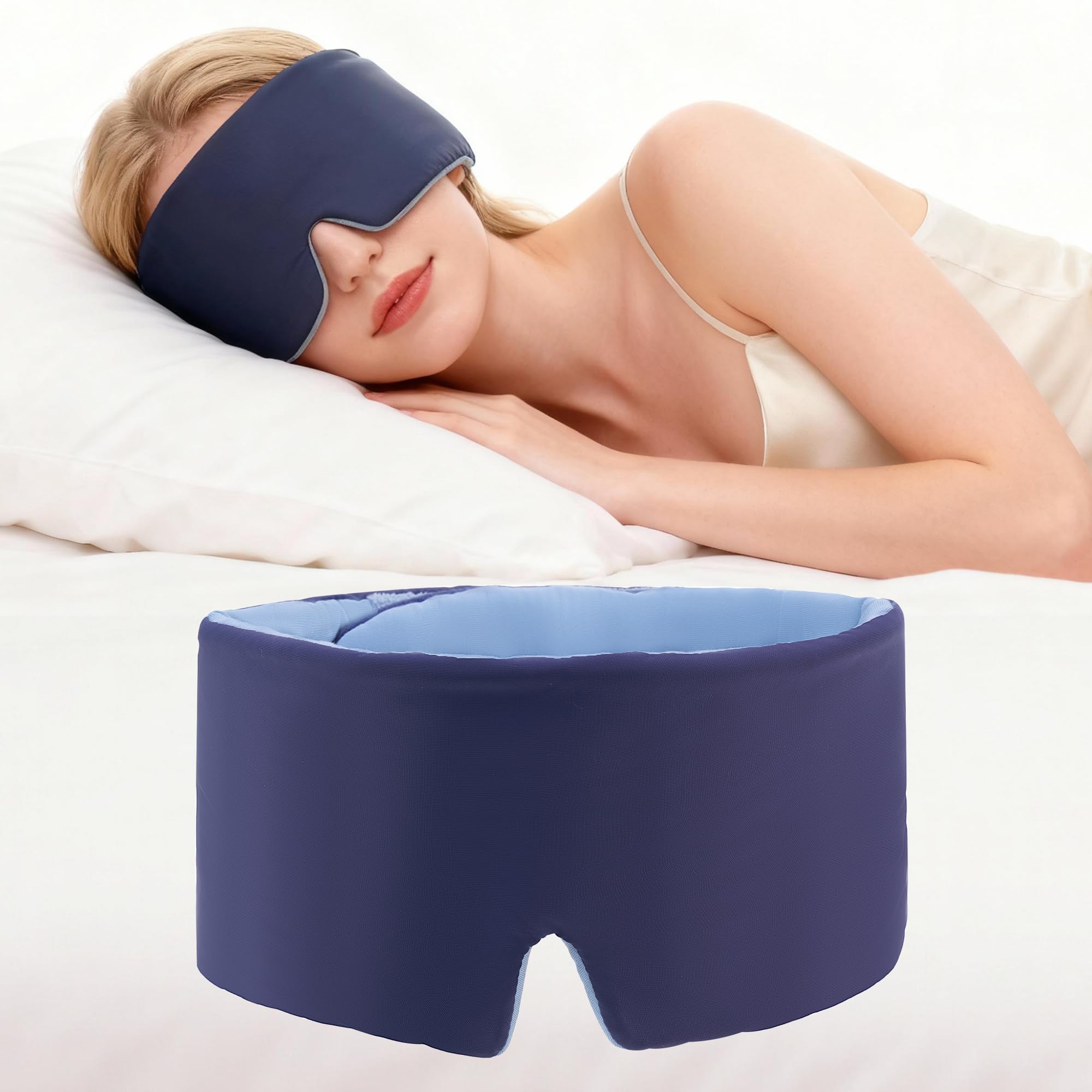 Tri-tra mascarilla para dormir, ajuste amplio para comodidad continua.