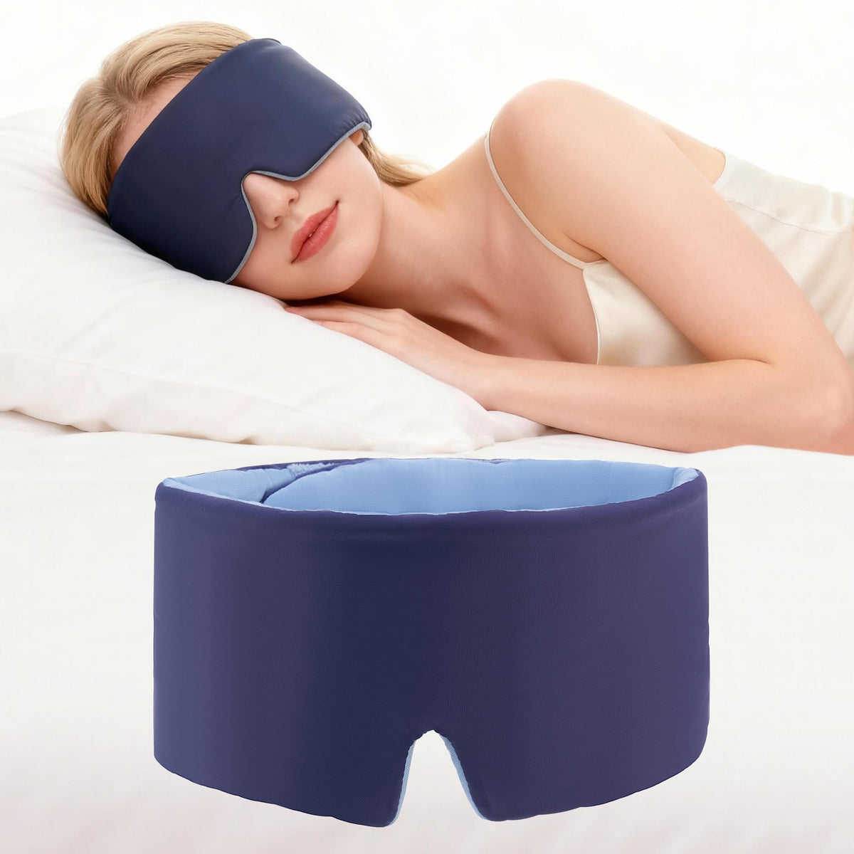 Tri-tra mascarilla para dormir, ajuste amplio para comodidad continua.