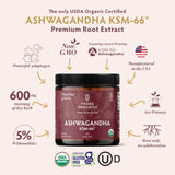 TRIBE ORGANICS Ashwagandha KSM66: etiqueta frontal que resalta la formulación y uso diario