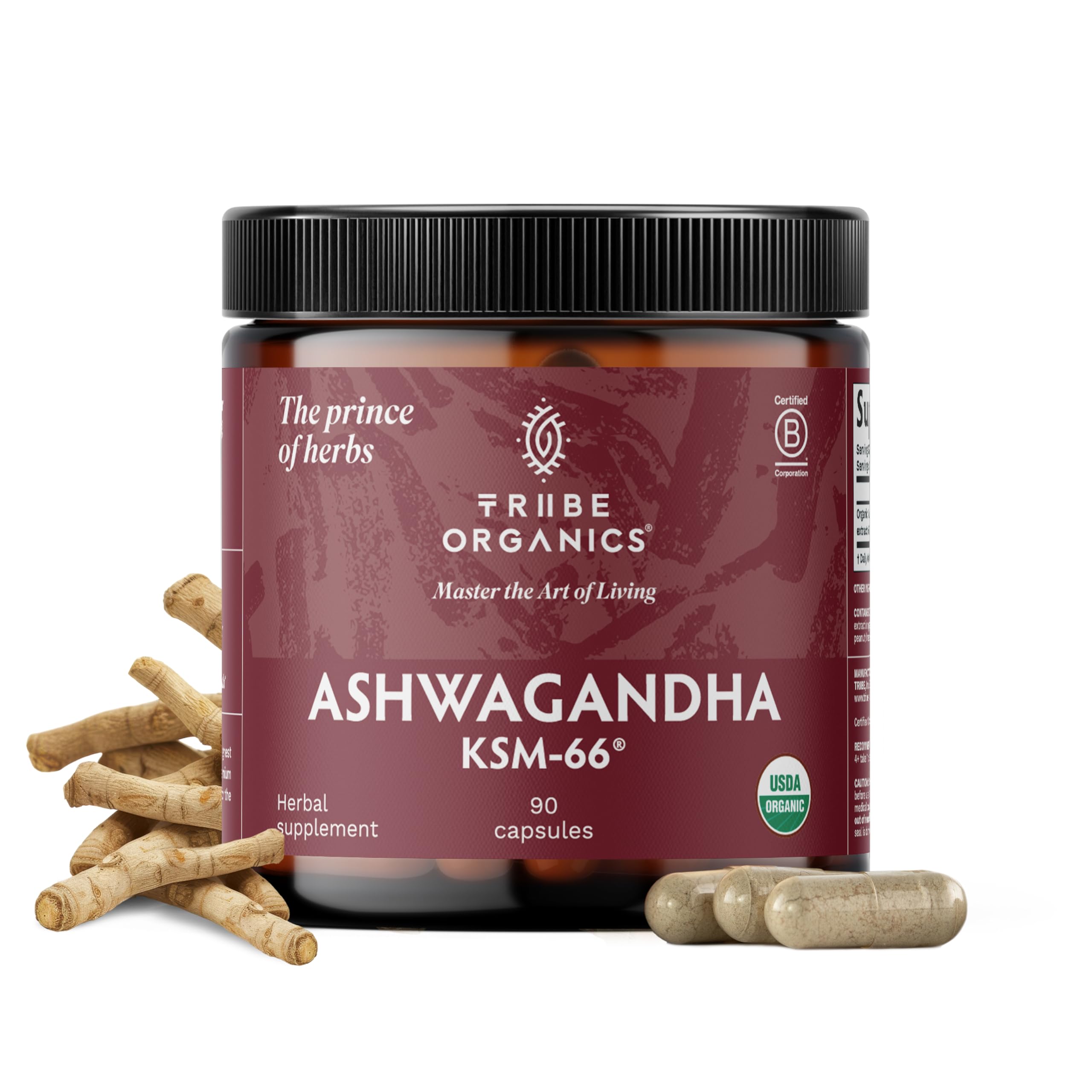 TRIBE ORGANICS Ashwagandha KSM66 polvo en bote para concentración diaria