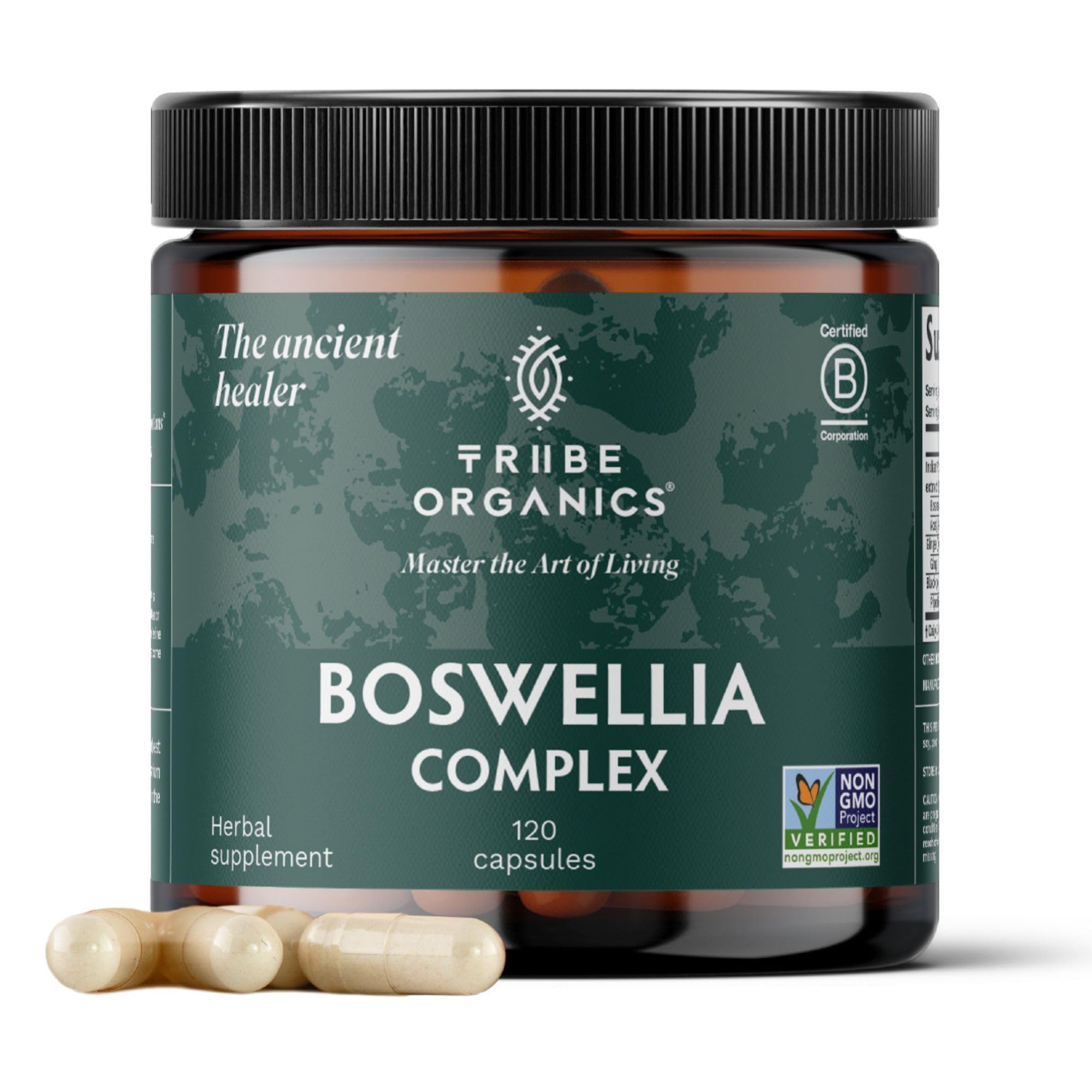 TRIBE ORGANICS Boswellia Serrata en botella de cápsulas para apoyo articular diario.