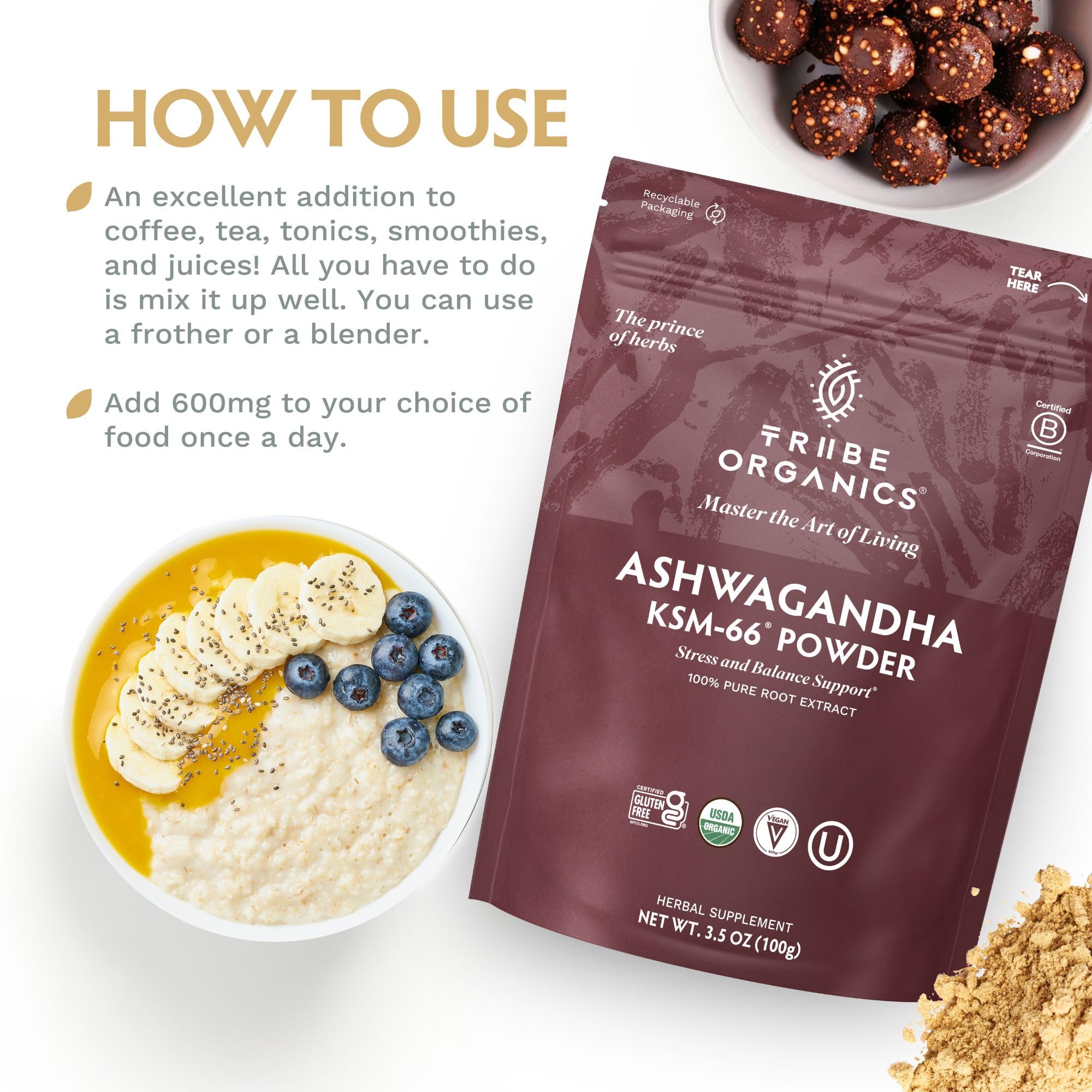 TRIBE ORGANICS Cuchara medidora Ashwagandha para dosis consistentes