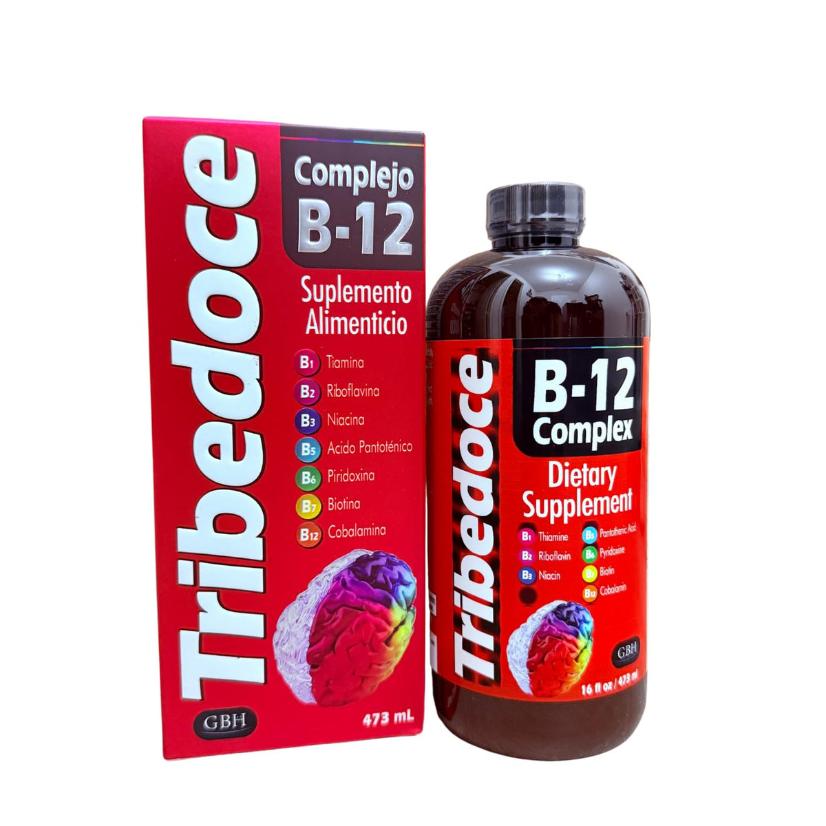 Tribedoce B-12 Complex en botella, formulación clara para energía diaria.