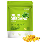 Cápsulas Trihood de Aceite de Orégano y Semilla Negra en primer plano, apoyo al sistema inmune.