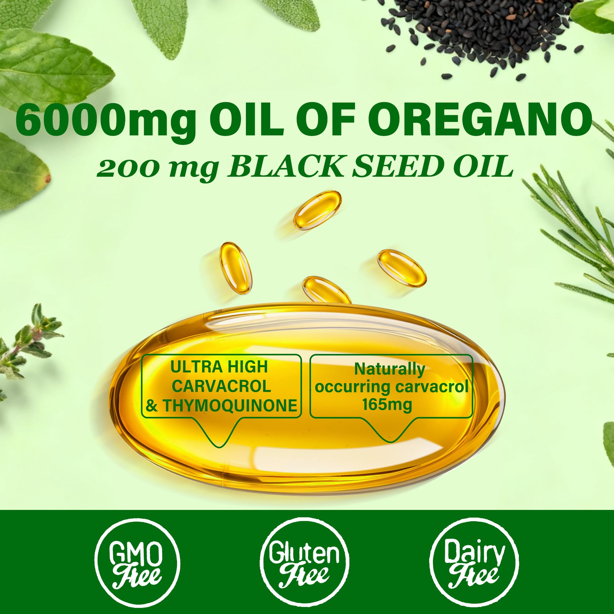 Etiqueta del producto Trihood Aceite de Orégano y Semilla Negra, fabricado en Estados Unidos.