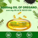 Etiqueta del producto Trihood Aceite de Orégano y Semilla Negra, fabricado en Estados Unidos.