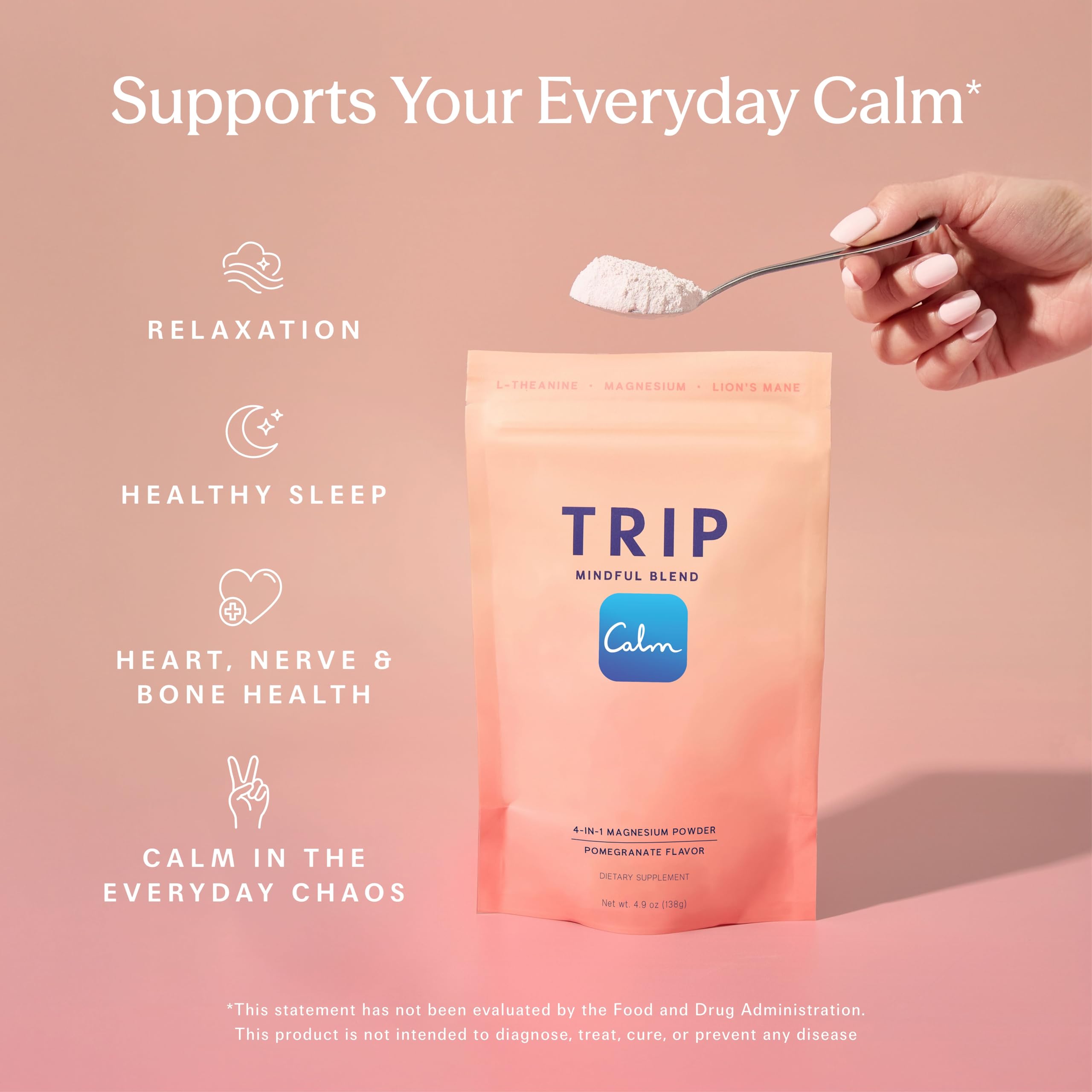 TRIP Magnesio glicinato envase con etiqueta para medir porciones diarias.