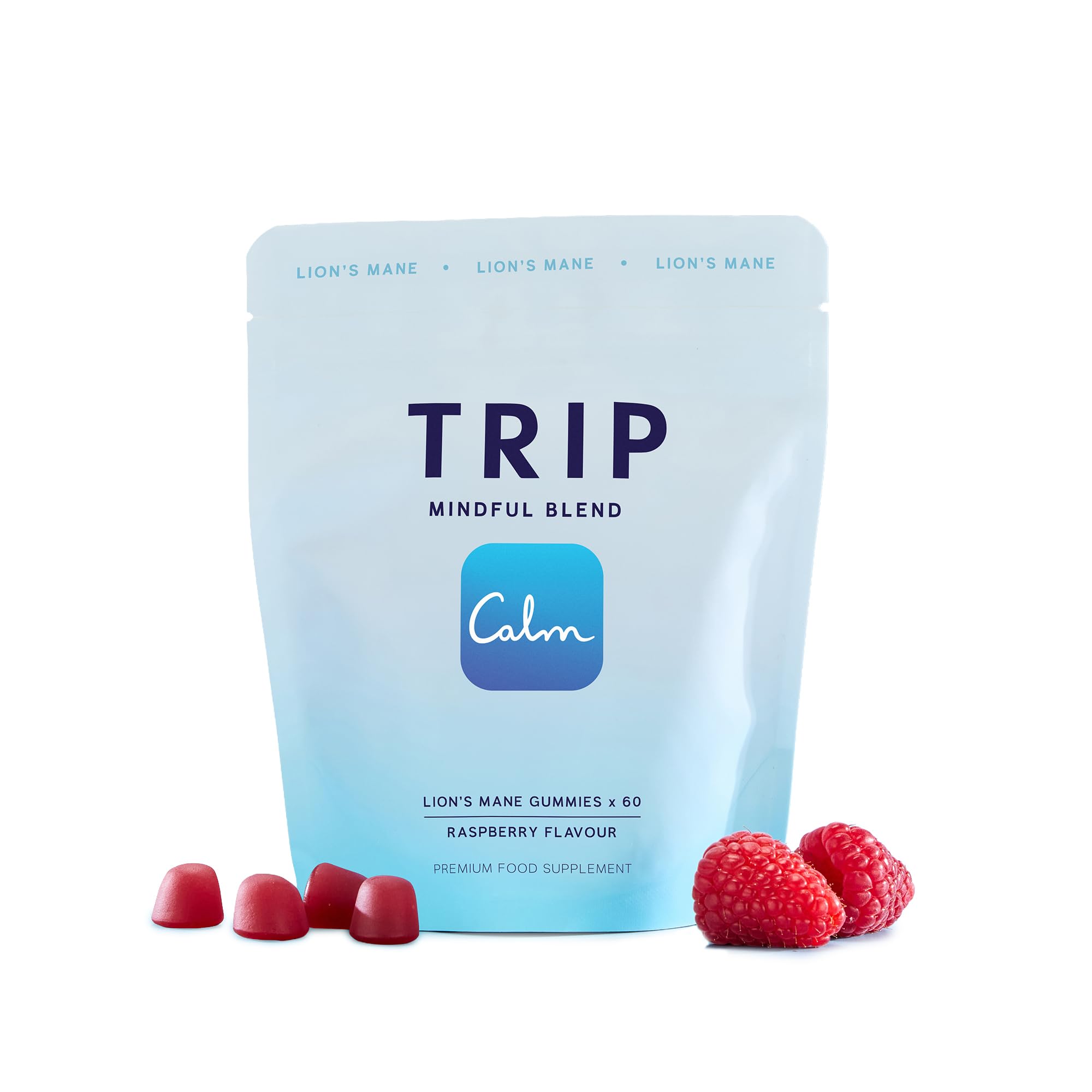 TRIP gominolas de melena de león, textura-frambuesa, snack reconfortante para cualquier momento.