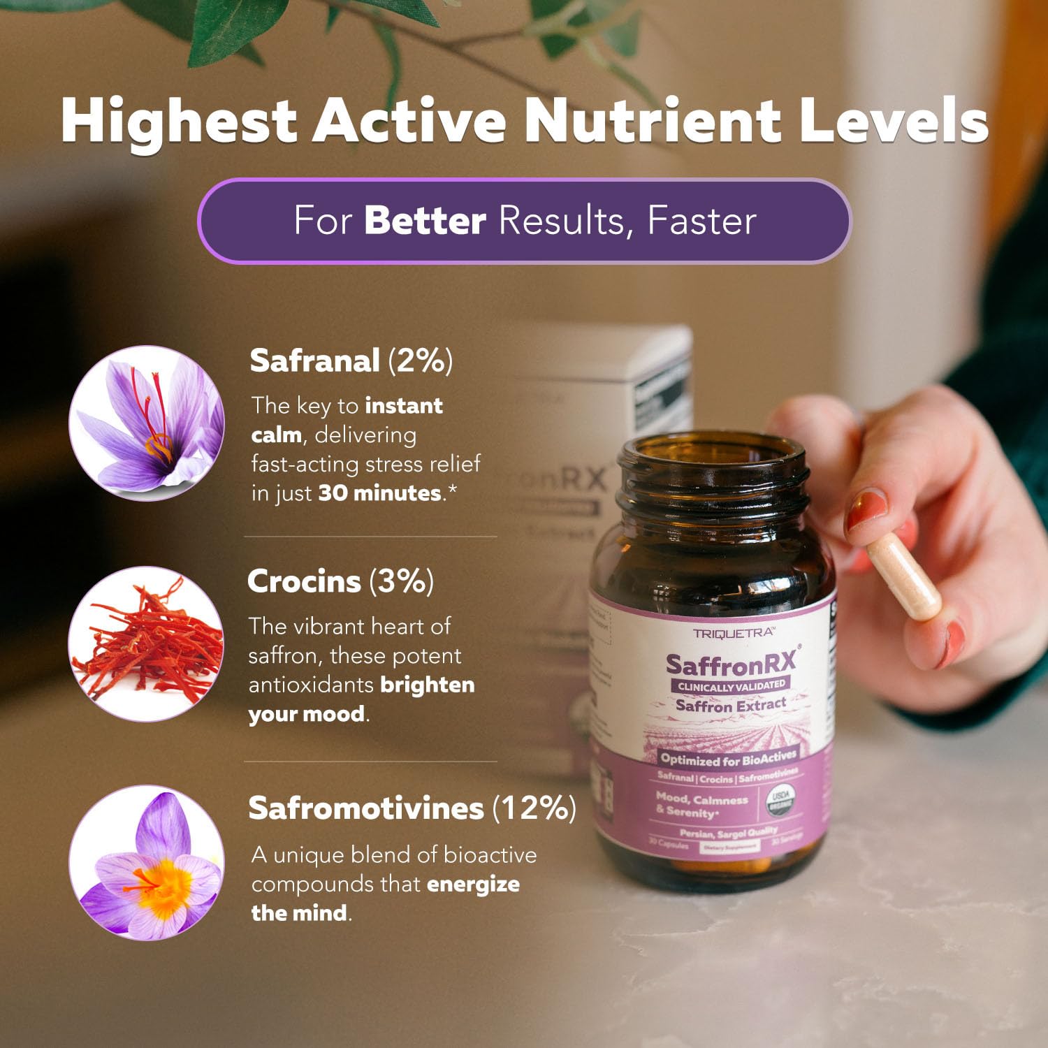 Azafrán orgánico Triquetra Health, puro para bienestar diario